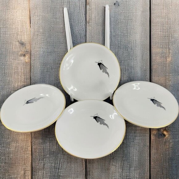 Freiberger Porzellan Round Dish Plate Unique Design Germany MCM Gold Edge Set 3 - Picture 1 of 13